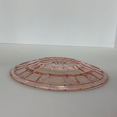-84- GLASSWARE | Doric Jeanette Glass Co. | Pink Depression Footed Cake Plate, Small Plates, & Sherbet