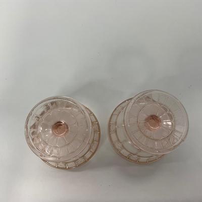 -84- GLASSWARE | Doric Jeanette Glass Co. | Pink Depression Footed Cake Plate, Small Plates, & Sherbet