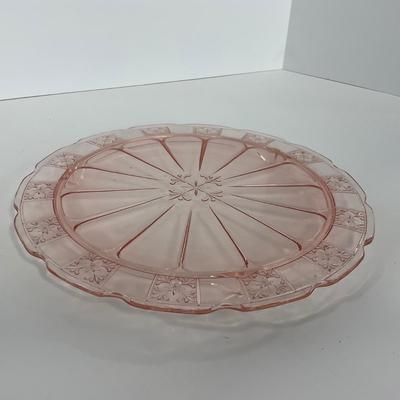 -84- GLASSWARE | Doric Jeanette Glass Co. | Pink Depression Footed Cake Plate, Small Plates, & Sherbet