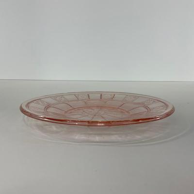 -84- GLASSWARE | Doric Jeanette Glass Co. | Pink Depression Footed Cake Plate, Small Plates, & Sherbet