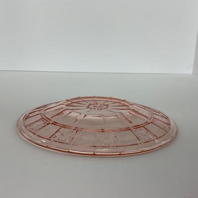 -84- GLASSWARE | Doric Jeanette Glass Co. | Pink Depression Footed Cake Plate, Small Plates, & Sherbet