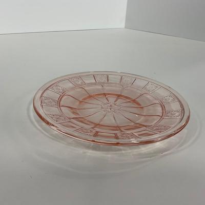 -84- GLASSWARE | Doric Jeanette Glass Co. | Pink Depression Footed Cake Plate, Small Plates, & Sherbet