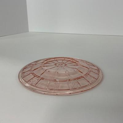 -84- GLASSWARE | Doric Jeanette Glass Co. | Pink Depression Footed Cake Plate, Small Plates, & Sherbet