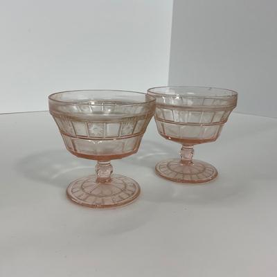 -84- GLASSWARE | Doric Jeanette Glass Co. | Pink Depression Footed Cake Plate, Small Plates, & Sherbet