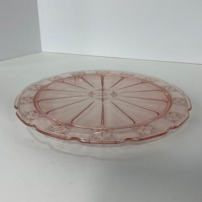-84- GLASSWARE | Doric Jeanette Glass Co. | Pink Depression Footed Cake Plate, Small Plates, & Sherbet