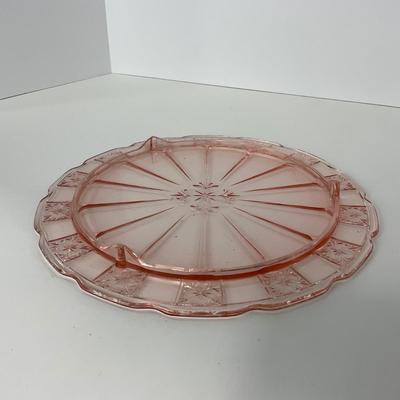 -84- GLASSWARE | Doric Jeanette Glass Co. | Pink Depression Footed Cake Plate, Small Plates, & Sherbet