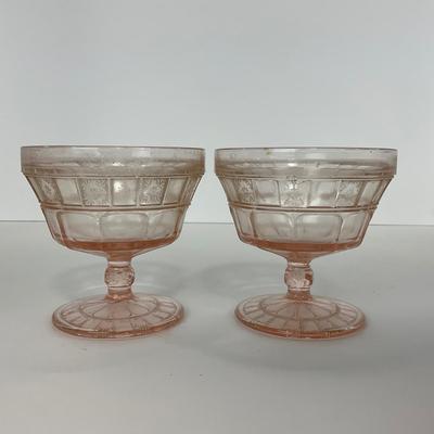 -84- GLASSWARE | Doric Jeanette Glass Co. | Pink Depression Footed Cake Plate, Small Plates, & Sherbet