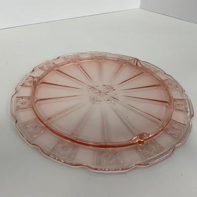 -84- GLASSWARE | Doric Jeanette Glass Co. | Pink Depression Footed Cake Plate, Small Plates, & Sherbet