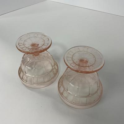 -84- GLASSWARE | Doric Jeanette Glass Co. | Pink Depression Footed Cake Plate, Small Plates, & Sherbet