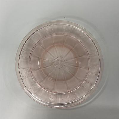 -84- GLASSWARE | Doric Jeanette Glass Co. | Pink Depression Footed Cake Plate, Small Plates, & Sherbet