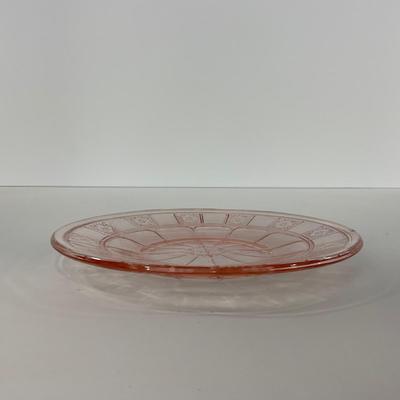 -84- GLASSWARE | Doric Jeanette Glass Co. | Pink Depression Footed Cake Plate, Small Plates, & Sherbet
