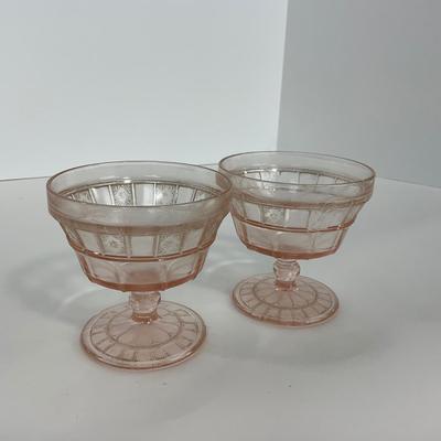 -84- GLASSWARE | Doric Jeanette Glass Co. | Pink Depression Footed Cake Plate, Small Plates, & Sherbet