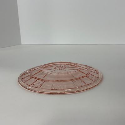 -84- GLASSWARE | Doric Jeanette Glass Co. | Pink Depression Footed Cake Plate, Small Plates, & Sherbet