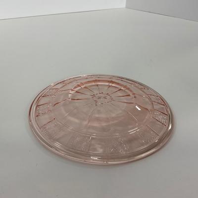 -84- GLASSWARE | Doric Jeanette Glass Co. | Pink Depression Footed Cake Plate, Small Plates, & Sherbet