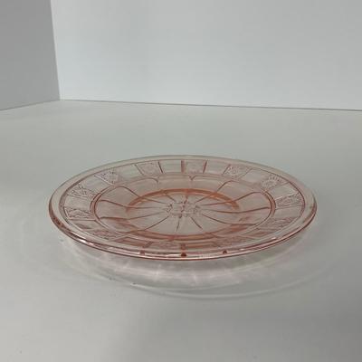 -84- GLASSWARE | Doric Jeanette Glass Co. | Pink Depression Footed Cake Plate, Small Plates, & Sherbet
