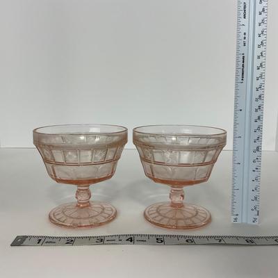 -84- GLASSWARE | Doric Jeanette Glass Co. | Pink Depression Footed Cake Plate, Small Plates, & Sherbet