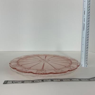 -84- GLASSWARE | Doric Jeanette Glass Co. | Pink Depression Footed Cake Plate, Small Plates, & Sherbet