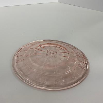 -84- GLASSWARE | Doric Jeanette Glass Co. | Pink Depression Footed Cake Plate, Small Plates, & Sherbet