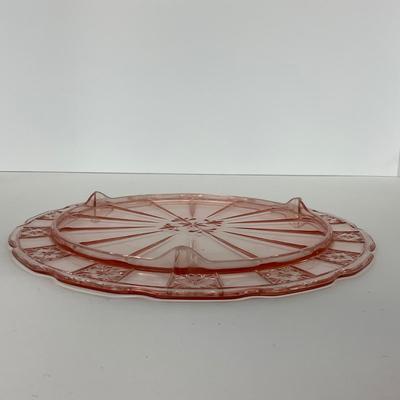-84- GLASSWARE | Doric Jeanette Glass Co. | Pink Depression Footed Cake Plate, Small Plates, & Sherbet