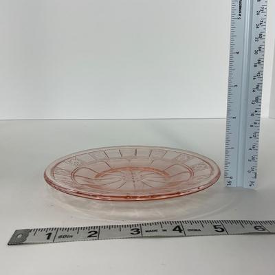 -84- GLASSWARE | Doric Jeanette Glass Co. | Pink Depression Footed Cake Plate, Small Plates, & Sherbet