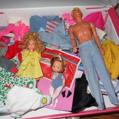 MATTEL BARBIE KEN DOLL, CLOTHES AND A CARRY CASE