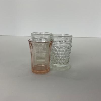-85- GLASSWARE | Clear Glass Hobnail Shot Glasses | Pink Depression Shot Glass