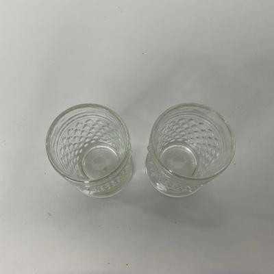 -85- GLASSWARE | Clear Glass Hobnail Shot Glasses | Pink Depression Shot Glass