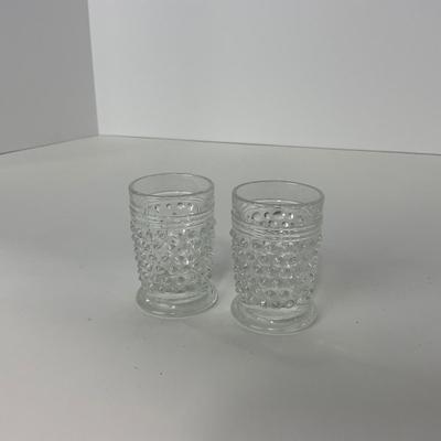 -85- GLASSWARE | Clear Glass Hobnail Shot Glasses | Pink Depression Shot Glass