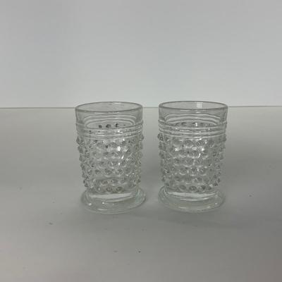 -85- GLASSWARE | Clear Glass Hobnail Shot Glasses | Pink Depression Shot Glass