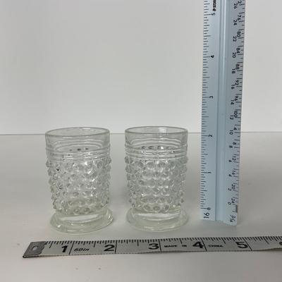 -85- GLASSWARE | Clear Glass Hobnail Shot Glasses | Pink Depression Shot Glass