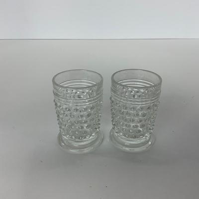 -85- GLASSWARE | Clear Glass Hobnail Shot Glasses | Pink Depression Shot Glass