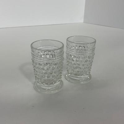 -85- GLASSWARE | Clear Glass Hobnail Shot Glasses | Pink Depression Shot Glass