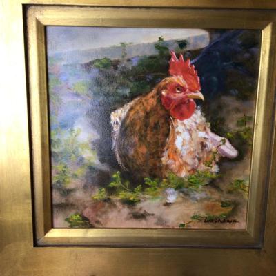 442 â€œDust Bathâ€ Rooster Oil Painting by Jane Washburn