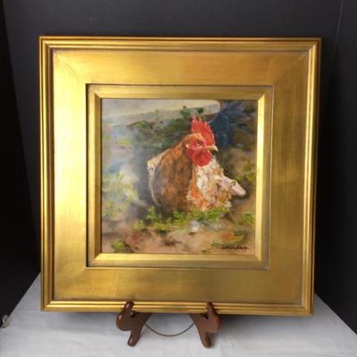 442 â€œDust Bathâ€ Rooster Oil Painting by Jane Washburn