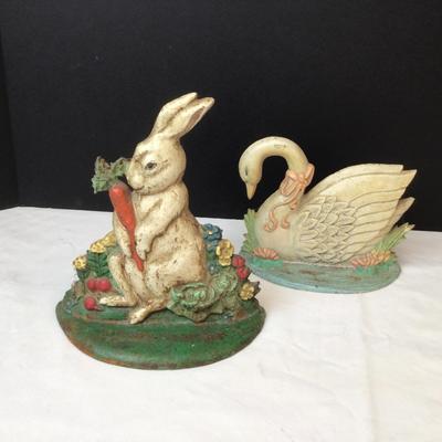 471 Vintage Cast Iron Doorstop Rabbit & Swan