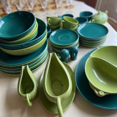 MCM emerald and chartreuse poppy trail tableware
