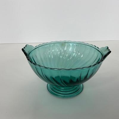 -89- GLASSWARE | Swirl Jeanette Glass Co. | Ultra Marine Two Handled Bowl