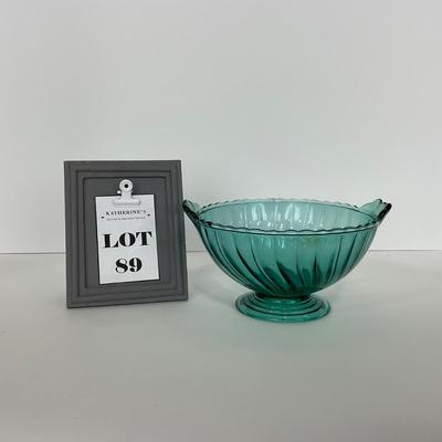 -89- GLASSWARE | Swirl Jeanette Glass Co. | Ultra Marine Two Handled Bowl