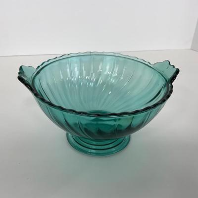 -89- GLASSWARE | Swirl Jeanette Glass Co. | Ultra Marine Two Handled Bowl