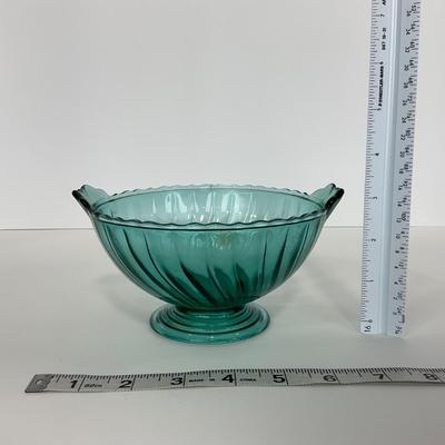 -89- GLASSWARE | Swirl Jeanette Glass Co. | Ultra Marine Two Handled Bowl