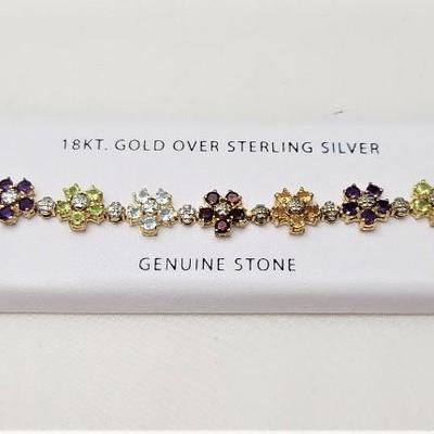 Lot #52  18kt Gold over Sterling Silver Gemstone Bracelet