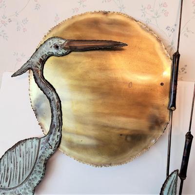 Lot #54  Rare Mid Century Ron Bertocchi Fire Painted Copper Egret/Dragonfly wall set