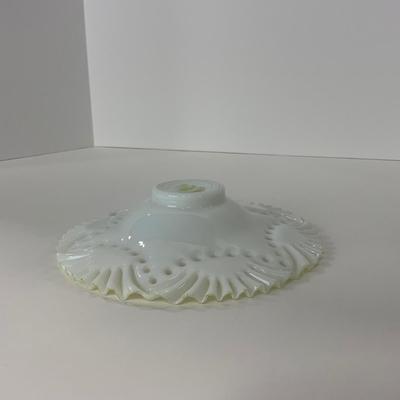 -91- GLASSWARE | Opalescent Milk Glass Ornate Shallow Bowl