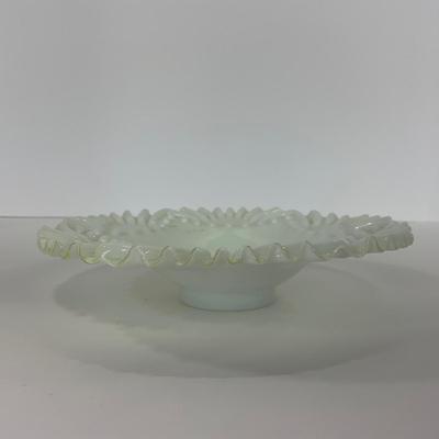 -91- GLASSWARE | Opalescent Milk Glass Ornate Shallow Bowl