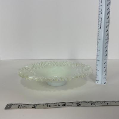 -91- GLASSWARE | Opalescent Milk Glass Ornate Shallow Bowl