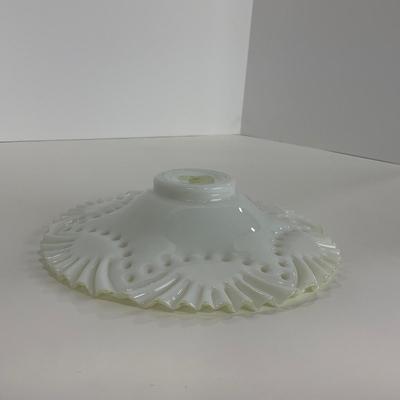 -91- GLASSWARE | Opalescent Milk Glass Ornate Shallow Bowl