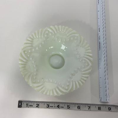 -91- GLASSWARE | Opalescent Milk Glass Ornate Shallow Bowl
