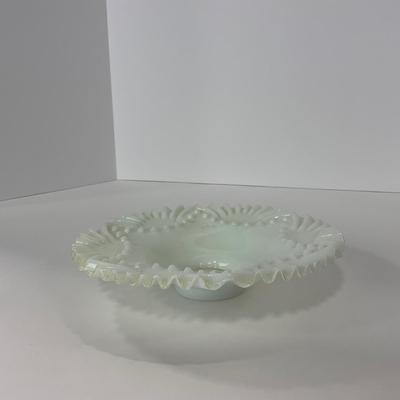 -91- GLASSWARE | Opalescent Milk Glass Ornate Shallow Bowl