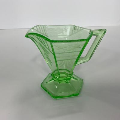 -92- URANIUM | Etched Green Depression Glass Creamer