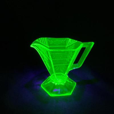 -92- URANIUM | Etched Green Depression Glass Creamer